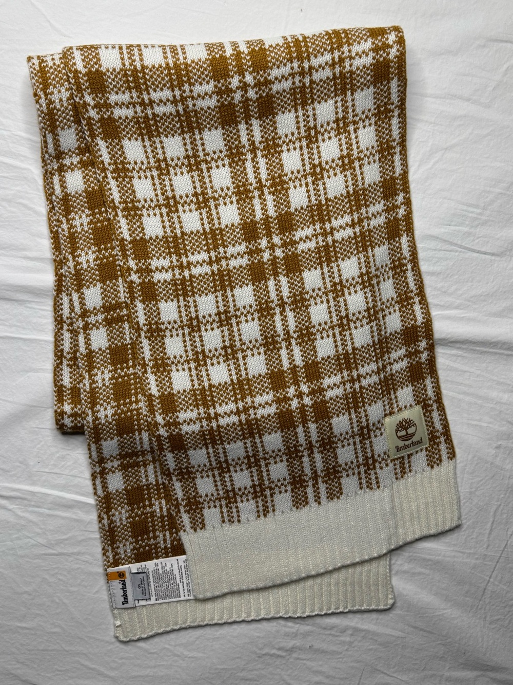 Timberland - Cream & Brown Plaid Knit Scarf (New Without Tags)
